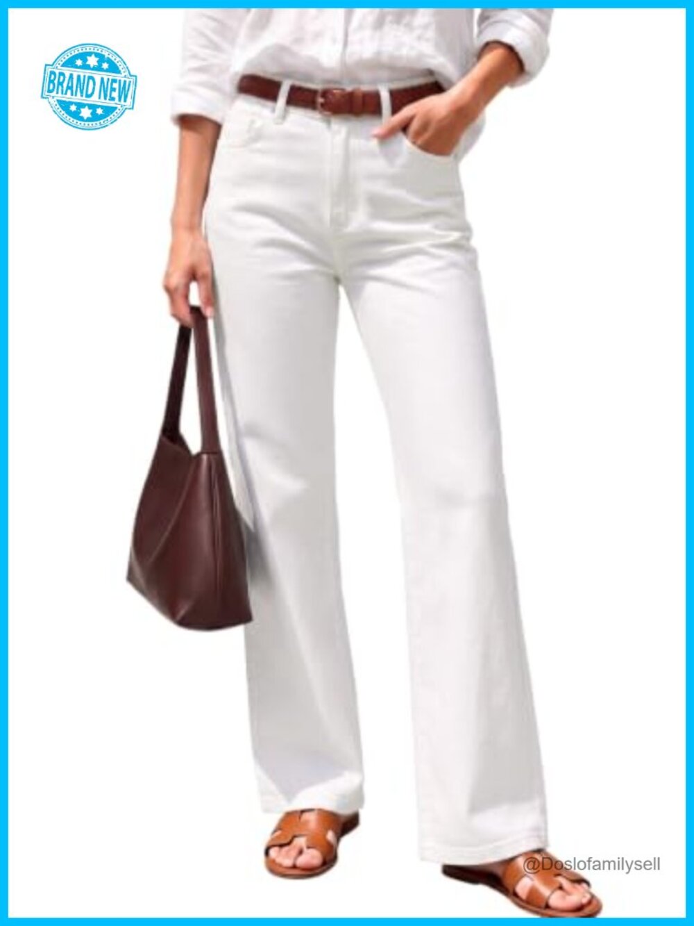 High Waisted Wide Straight Leg Jeans with Elastic Waist Comfort Fit